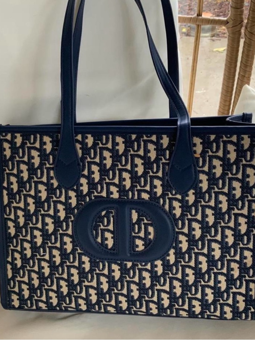 ‼️WOW‼️CD La FEMME TOTE Bag Navy and Cream Oblique Canvas Tote‼️